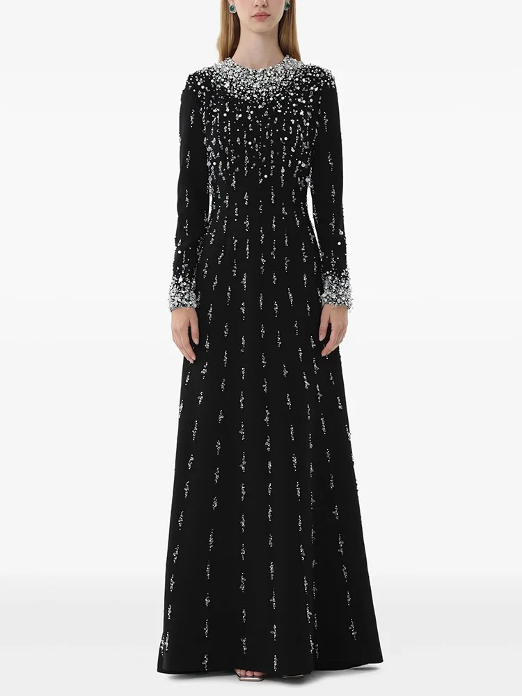 

Дизайнерское макси-платье 2026 HIGH STREET – Новейшее женское вечернее платье с длинными рукавами, роскошной вышивкой бисером, элегантное длинное платье-гала.