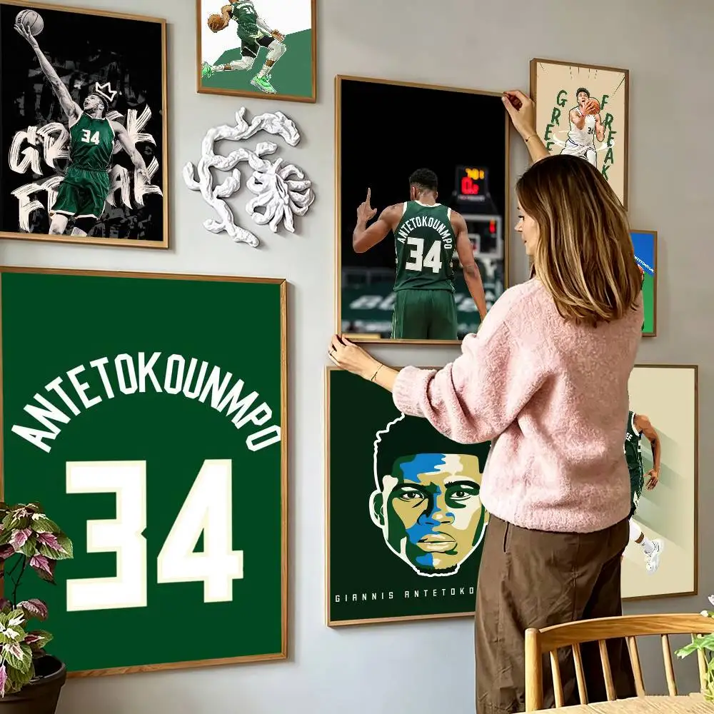 Giannis Antetokounmpo 34  Poster High Quality Dorm Living Room Aesthetic Wall Decoration Painting Stickers Gift