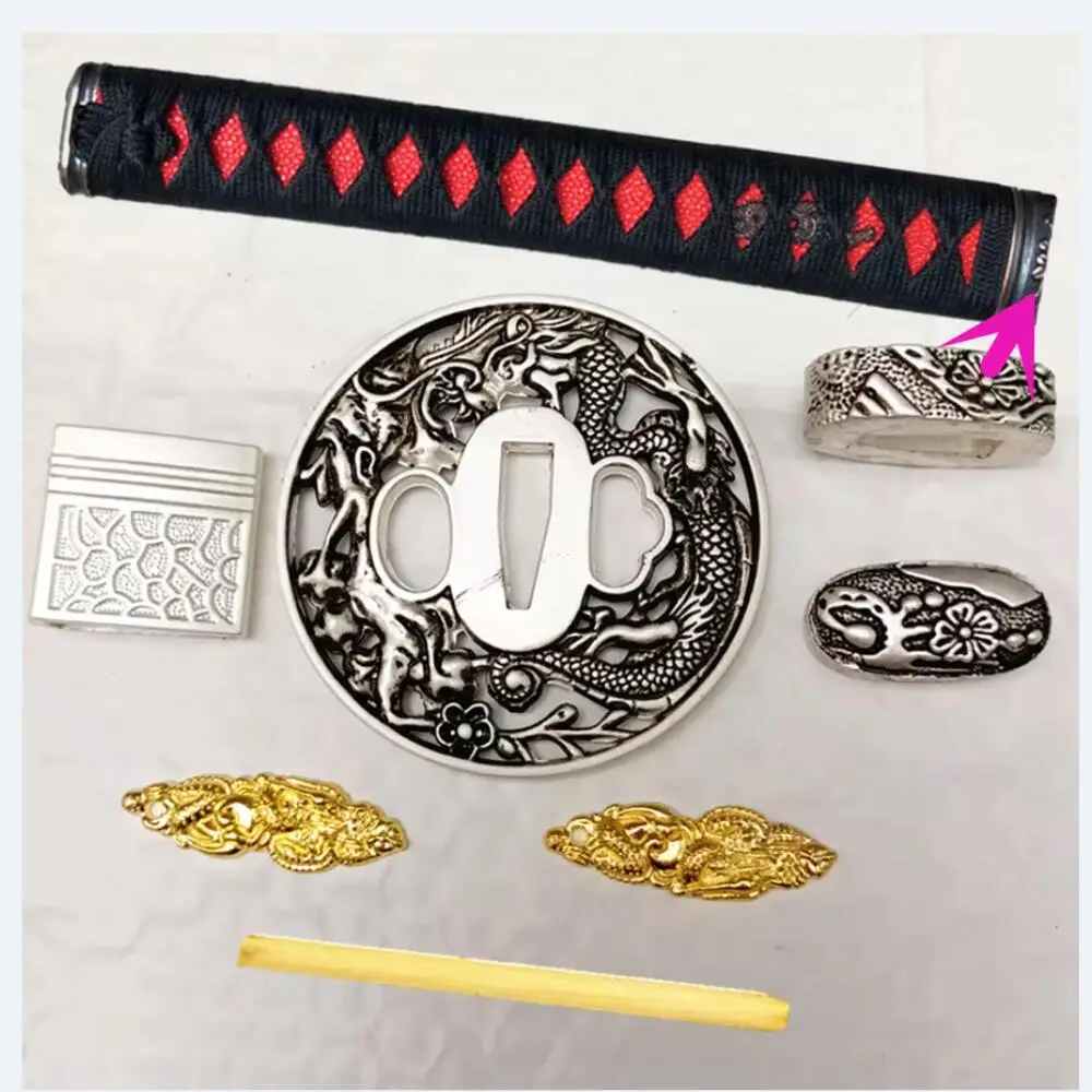 26cm Japanese Samurai Sword Handle Katana/Wakizashi/Tanto Dragon Guard Accessory Set Kirsite Tsuba+Menuki+Fuchi+Kashira+Habaki+S