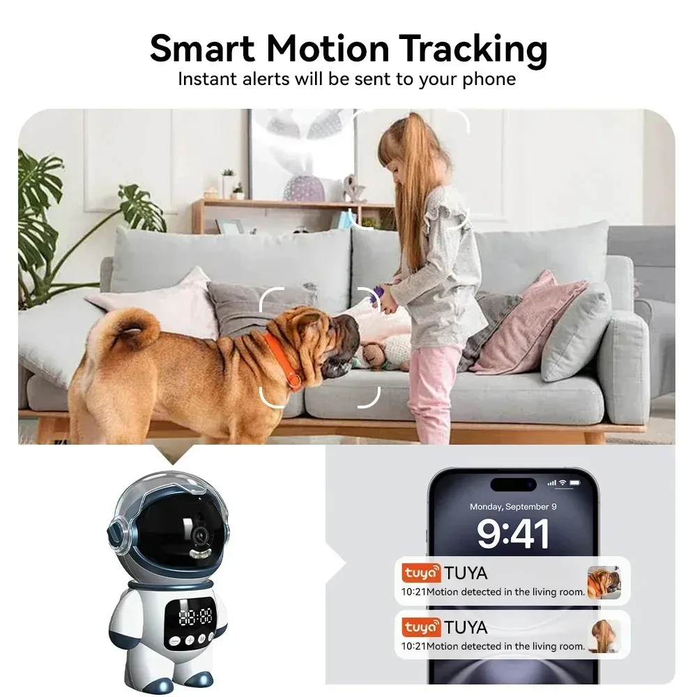 2mp-tuyaスマート宇宙飛行士ワイヤレスip-ptzカメラ-wifi屋内ロボットベビーモニター-双方向音声-モーション検知-ビデオロボットウェブカメラ