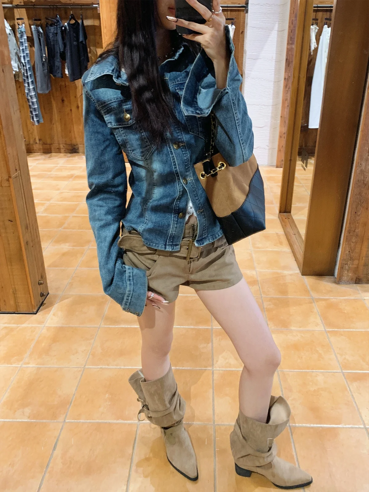 

Fraant Peony Vintage Blue Denim Jaet Women's Casual Slimming irt ort Outerwear Autumn 2025 Faion Ladies' Premium