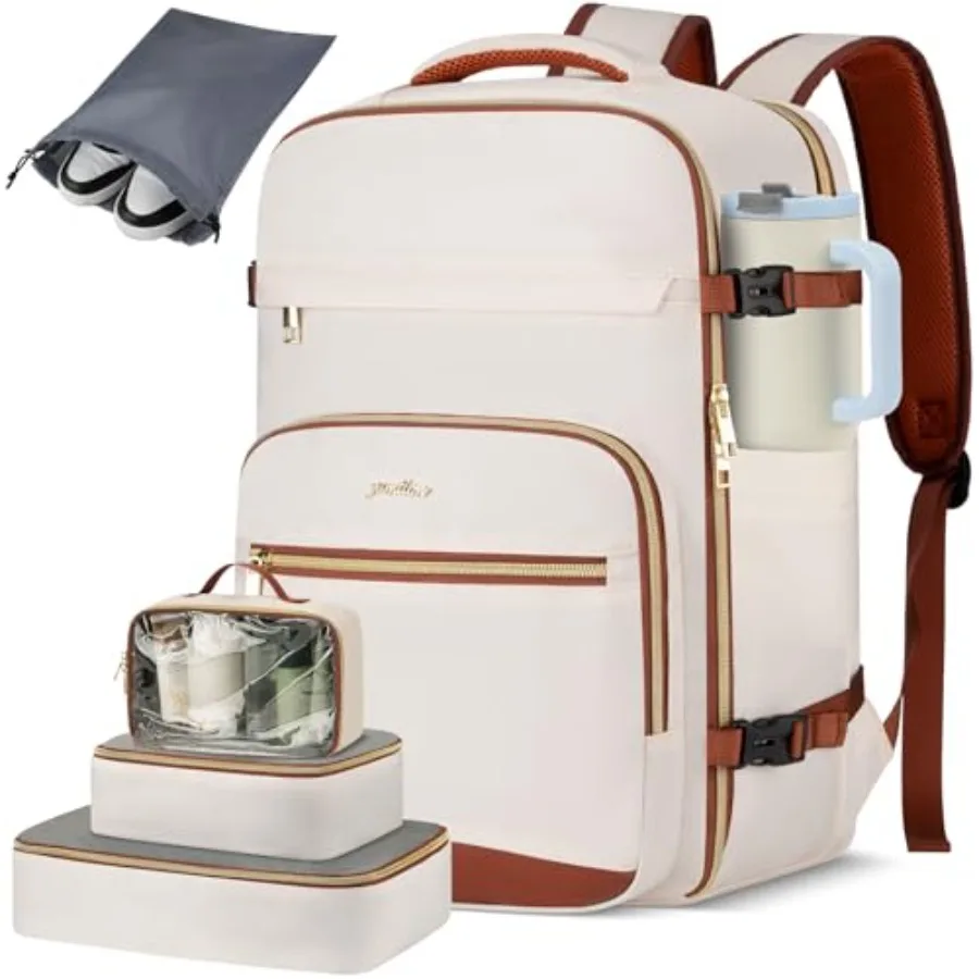 

Travel laptops backpack for women, nylon black, airline-approved TSA overnight bag with 4 packing cubes