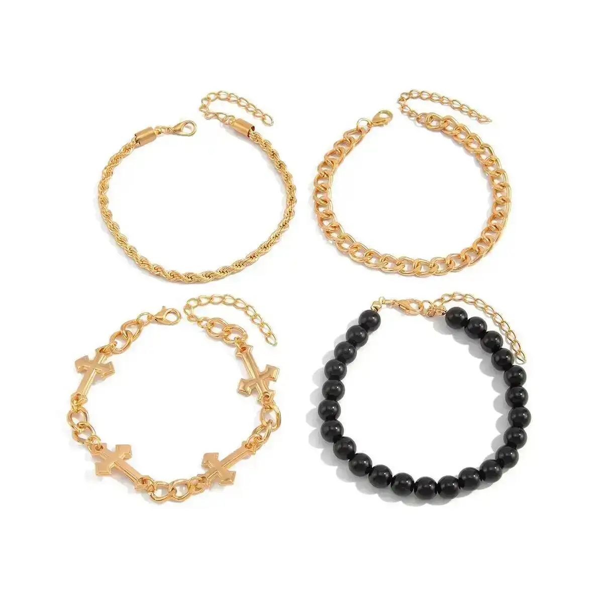 

3Pcs/set Hip Hop Cross Bead Bangle Bracelet Men Gothic Silver Color Black Bracelet Set Trendy Daily Party Wear Jewelry Male Gift