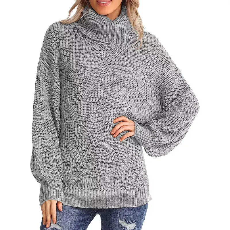 

Women's Turtleneck Sweater, Coarse Yarn, Loose Kinnted Pullover for Office Lady, Fashion Warm Tops, Autumn, Winter