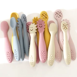 3 pezzi Silicone cucchiaio forchetta utensili di colore puro per bambini BPA Free Baby Stuff stoviglie per bambini accessori per alimenti per bambini