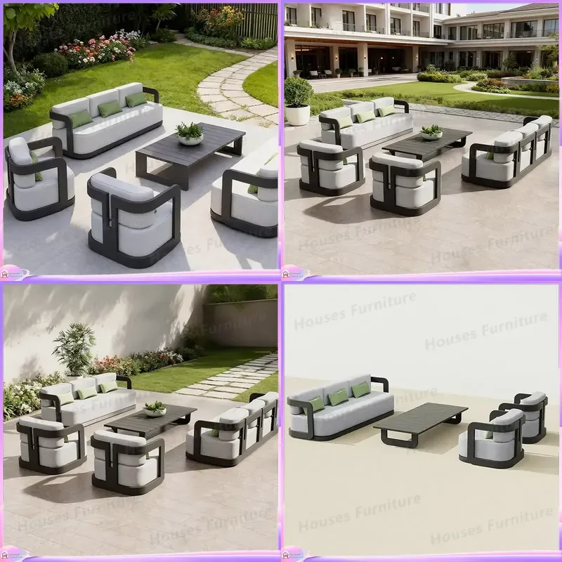 Modern Aluminum Outdoor Patio Furniture Set Waterproof Powder Coated Garden Lounge Sofa Sectional Couch for Hotel Yard Deck