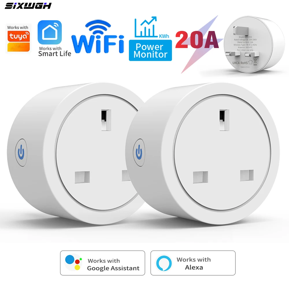 20A Tuya WiFi Smart UK Plug Socket with Energy Monitoring, Timer & Countdown, Works with Smart Life App, Alexa and Google Home