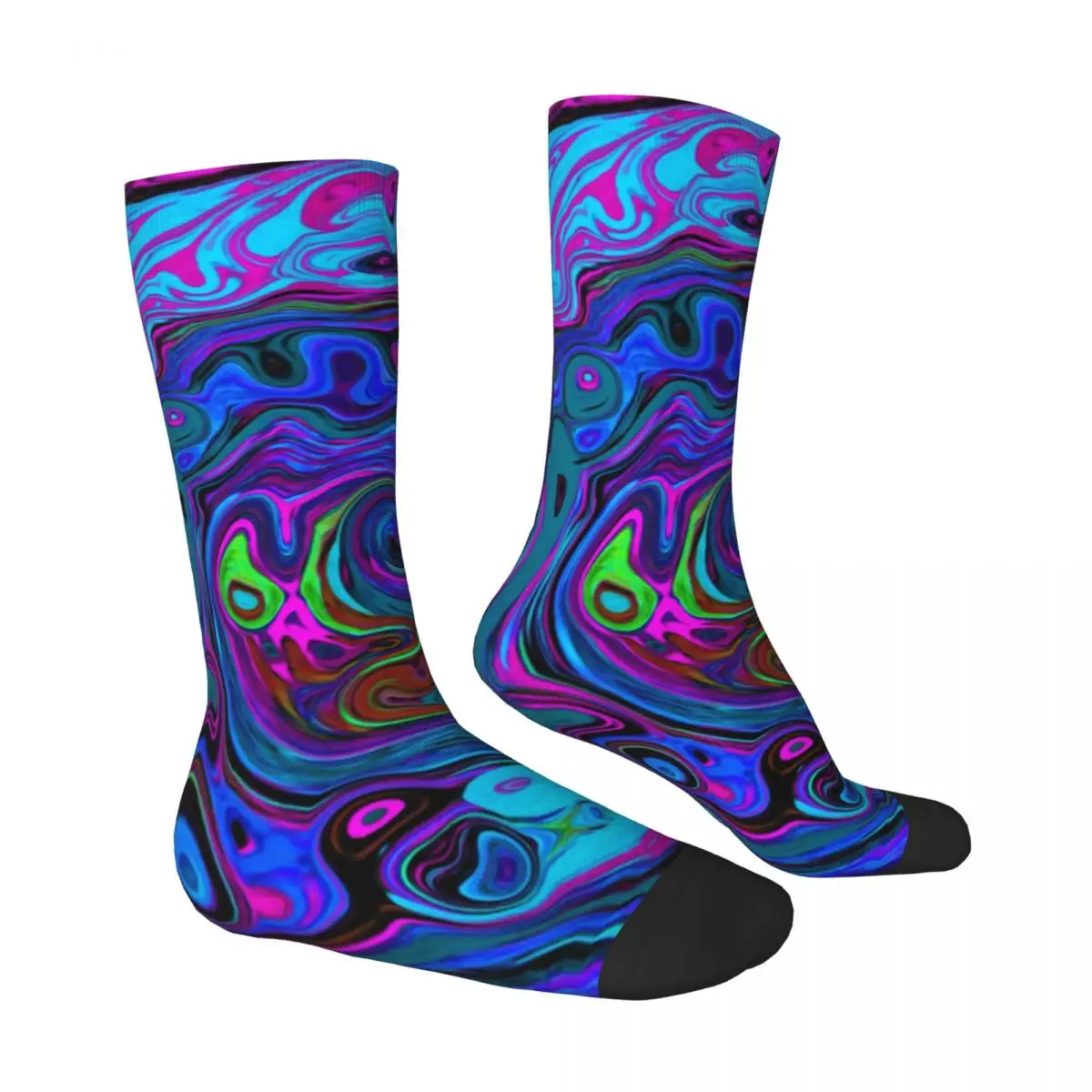 Groovy Hippy Print Socks Blue and Purple Liquid Elegant Stockings Winter Non Slip Couple Socks Warm Soft Custom Running Socks