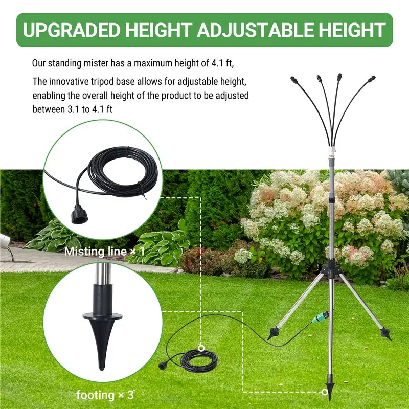 

【Ship Within Standing Misters For Outside Patio, Adjustable Height 4.1 FT Stand Misting System For Cooling Outdoor, Portable Sta