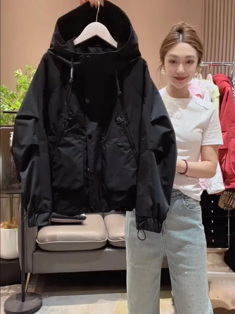 

Spring Faion Women's ort Jaet Coat Casual Chic Spor Lightweight Luxury Feel Commute Sle Zipper ket Dstring