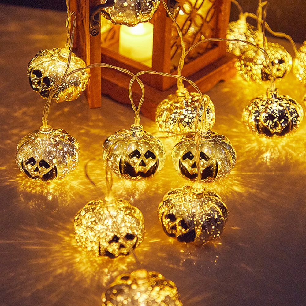 

30/20/10leds Halloween Pumpkin String Lights 3D Gold Rust-proof Horror Pumpkins Lights IP44 Waterproof for Xmas New Year Party