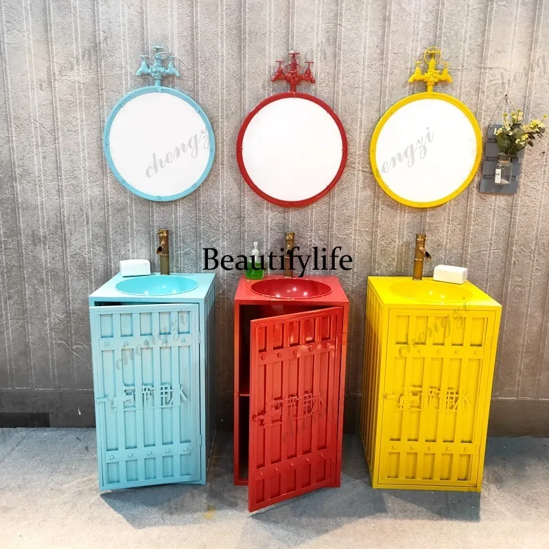 A114 industrial style retro wash basin creative integrated bar container column table basin cabinet combination floor wash basin