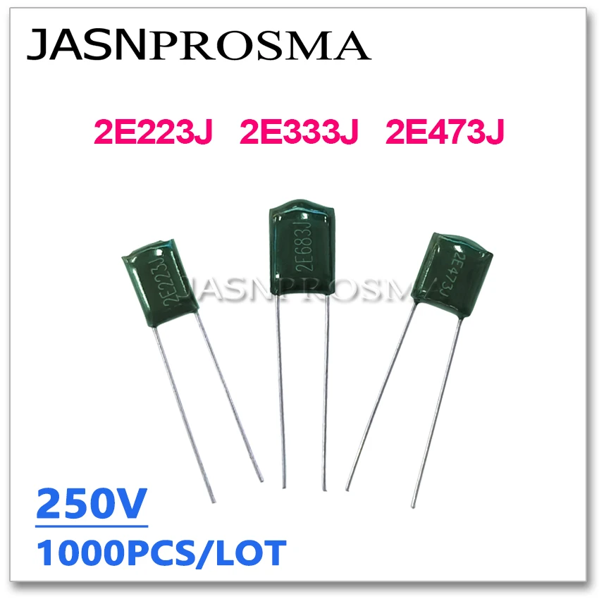 JASNPROSMA 1000PCS 250V 2E223J 2E333J 2E473J 22NF 33NF 47NF 223J 333J 473J 2E 5% Polyester poly Film capacitor