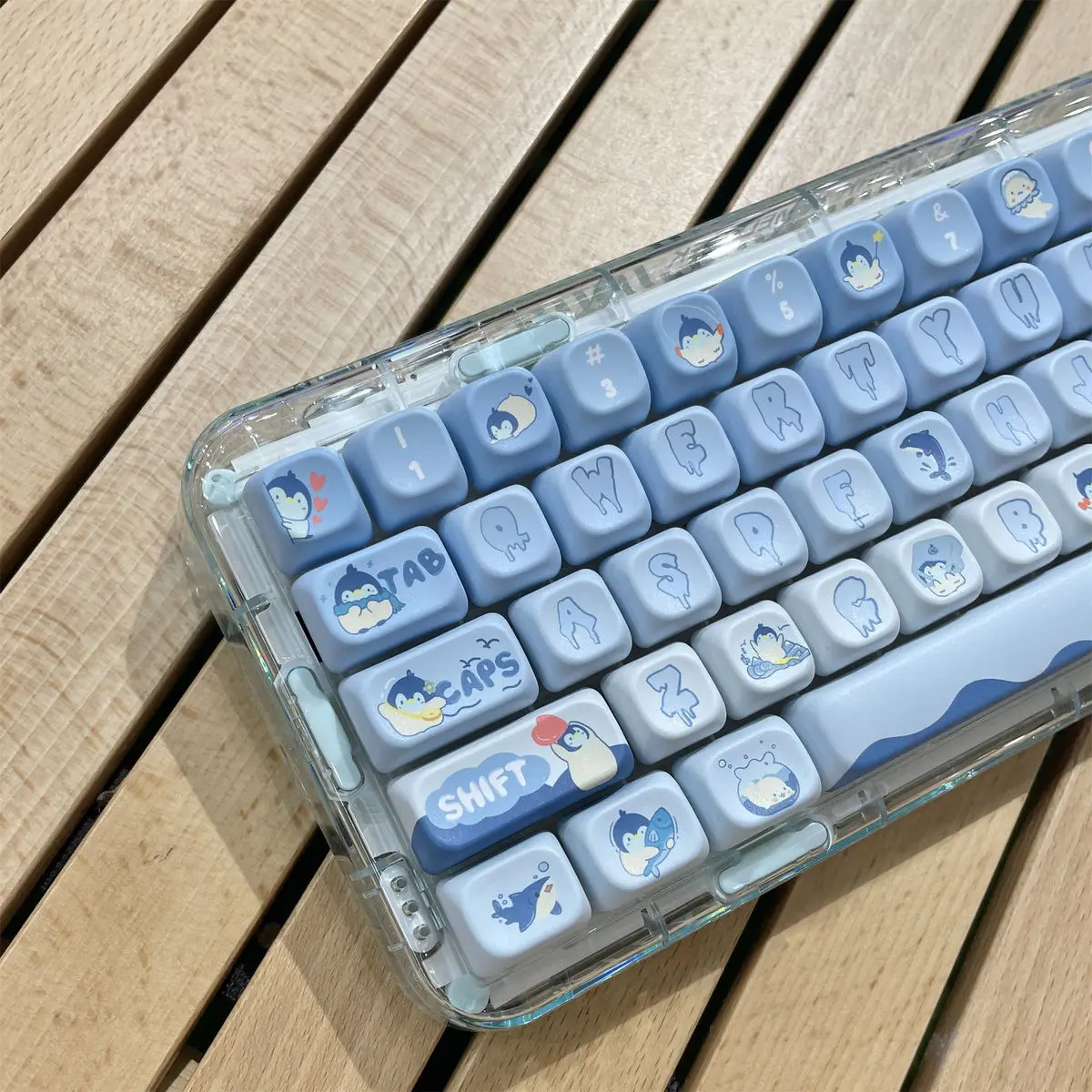 145 klawisze Pingwin Stick Ice Keycap Blue Cute Cartoon PBT pięciostronne sublimacyjne FOA DIY spersonalizowane mechaniczne klawisze klawiatury