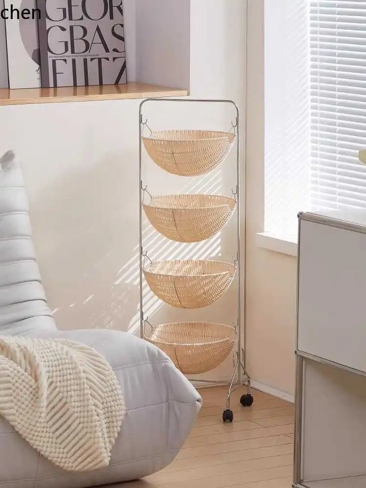 ZMLKitchen Storage Rack Movable Cart Rattan Multi-layer Household Stackable Kitchen Storage Organizer