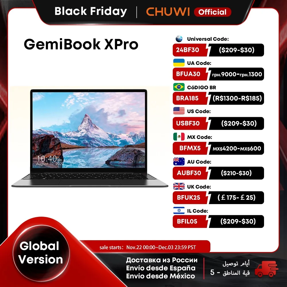 CHUWI-GemiBook XPro, ordenador portátil con pantalla UHD de 14,1 pulgadas, Intel N100, 8GB de RAM, 256GB SSD, procesador con ventilador de refrigeración, Windows 11, Notebook