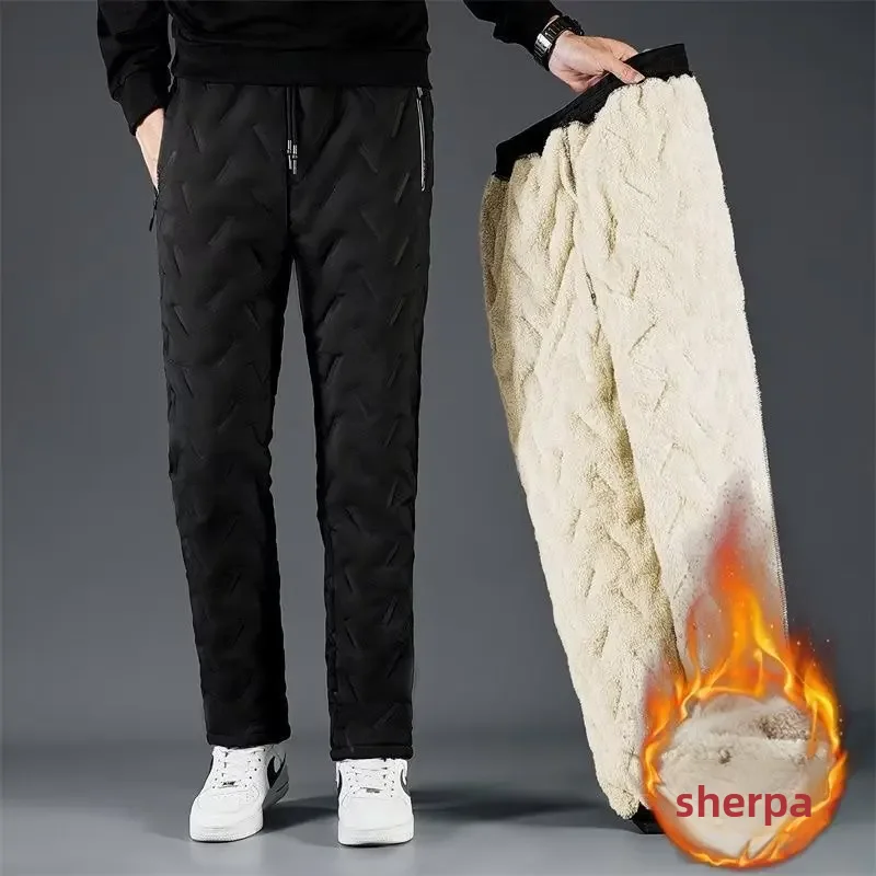 Men's Fleece-lined Outer Wear Pants Casual Style Loose Fit Warm Winter Waterproof New Model Men's Trousers