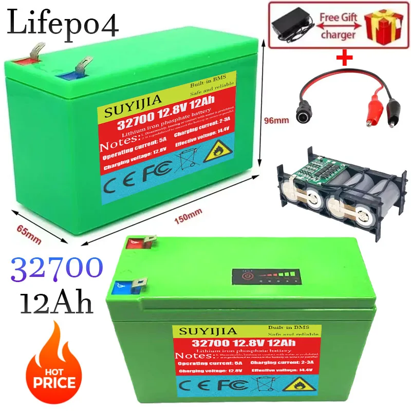 

4S1P 32700 12.8V Power Lithium Battery 12Ah 4S 40A Balanced BMS Electric Bicycle Electric Boat Uninterruptible Power Supply 12V