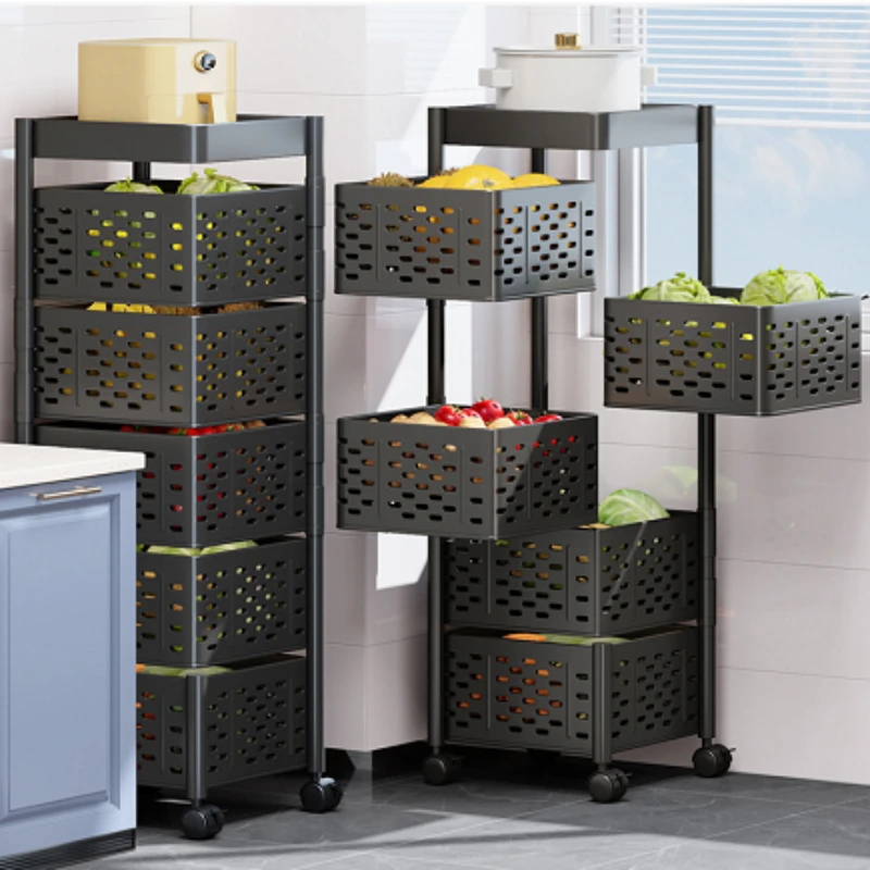 Kitchen racks are free of rotating vegetable racks. Multifunctional floor basket sundries storage rack.