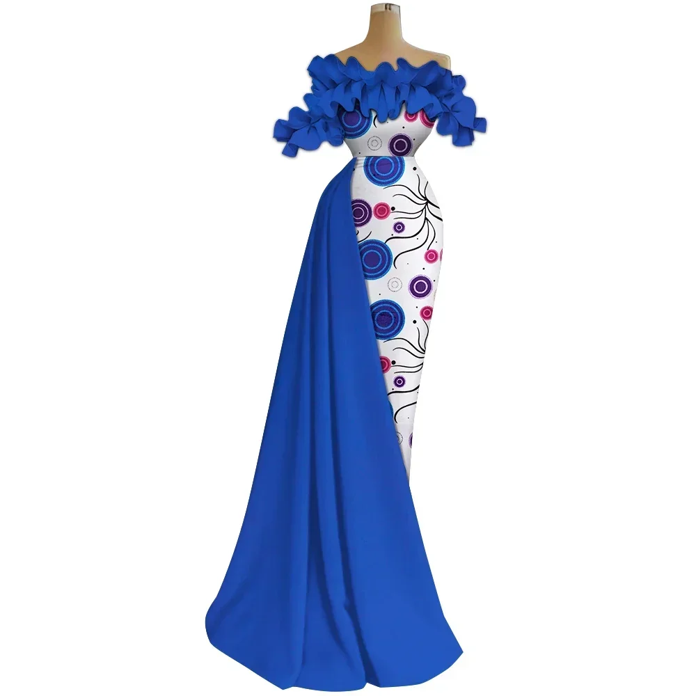 African Clothes Women Wedding One Word Collar Off Shoulder Dashiki Print Long Dresses for Elegant Lady Party Vestidos WY9818