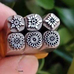 Custom Logo Metal Stamps Flower Design Steel Punching Tool Leather Siver Carving Stamper Ring Blanks Pressing Jewelry Marking