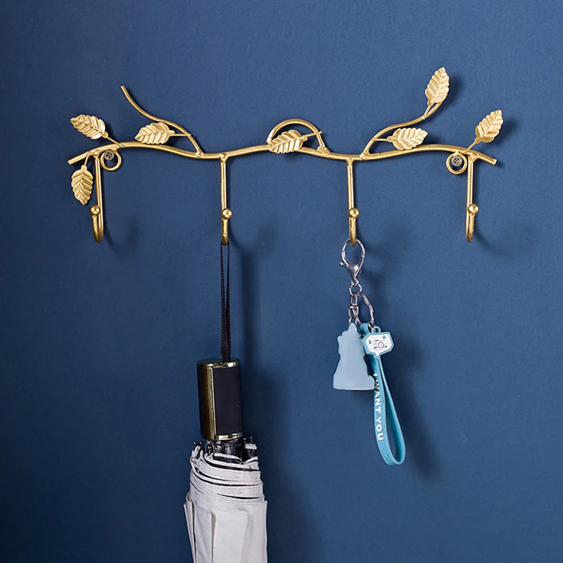 Milti-purpose Wall Mounted Hooks Metal Leaves Key Storage Holder Coat Clothes Rack Punch-free Hats Towel Hanger Home Decorations