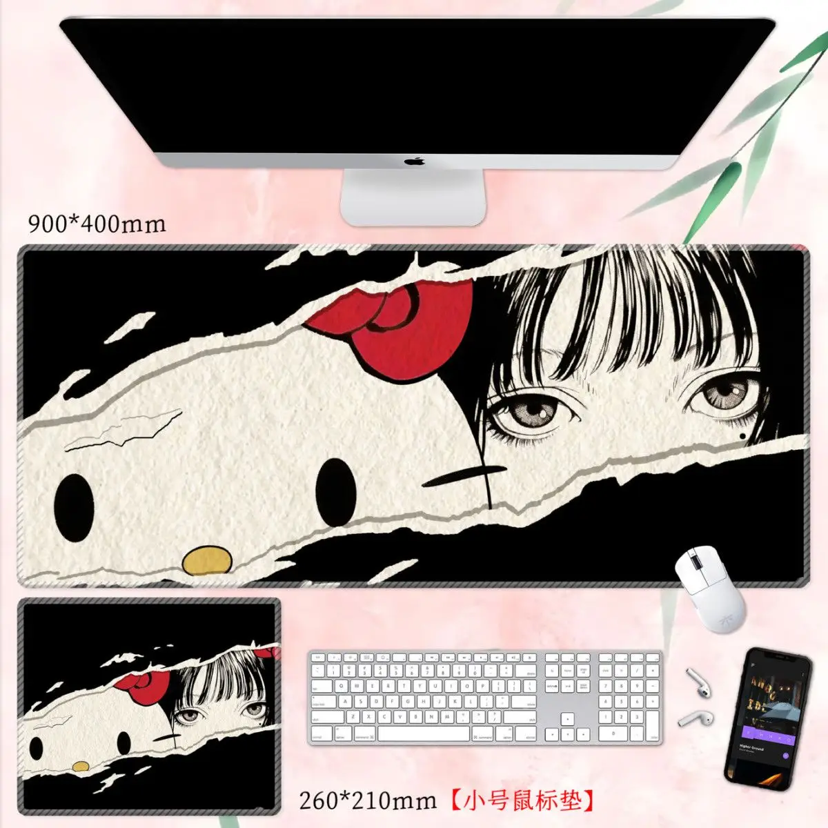 Sanrio Hello Kitty Kuromi Muismat Extra Grote, Hoog Ogende Nationale Mode Zwart Roze Kantoor Toetsenbordpad Laptop Bureaublad