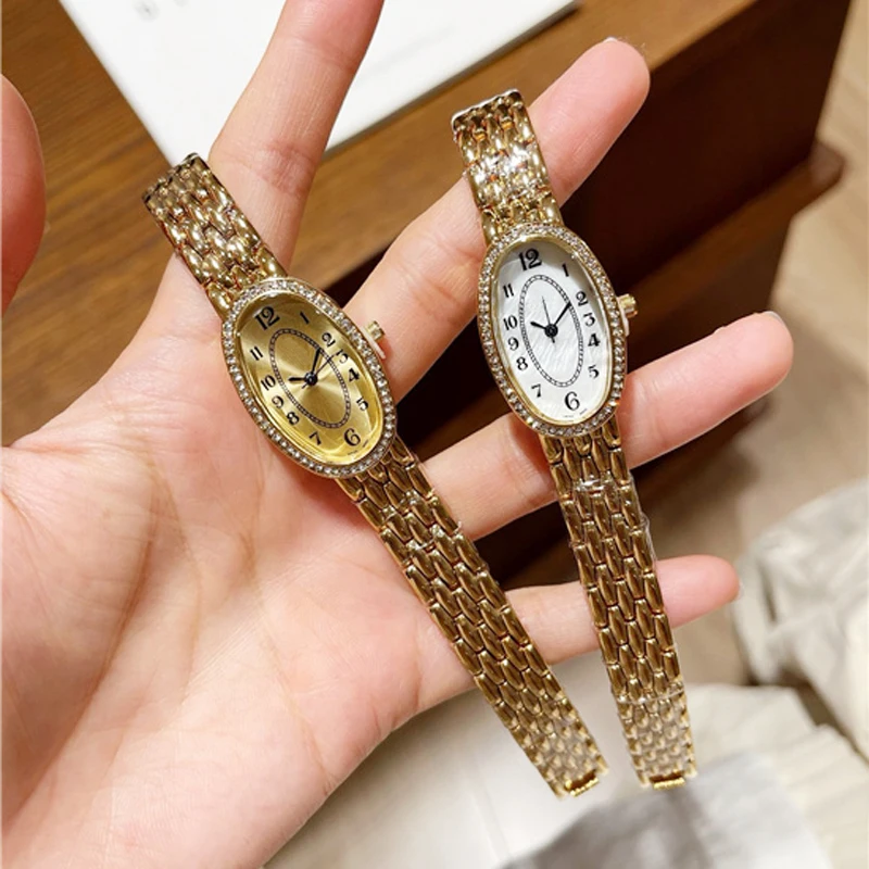 Fashion Brand Wrist Watches Woman Girl 21mm Oval Crystal Style Quartz Steel Metal Band Luxury Clock Lo07