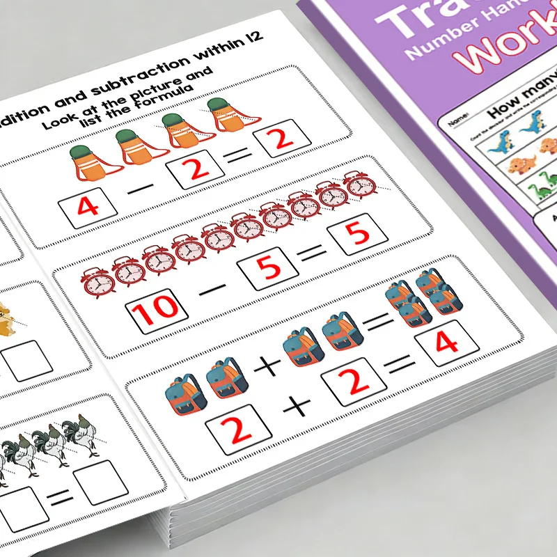 64 Pages Trace Digit Number Handwriting Workbook Kids Counting Addition Subtraction Math Learning Practice Book