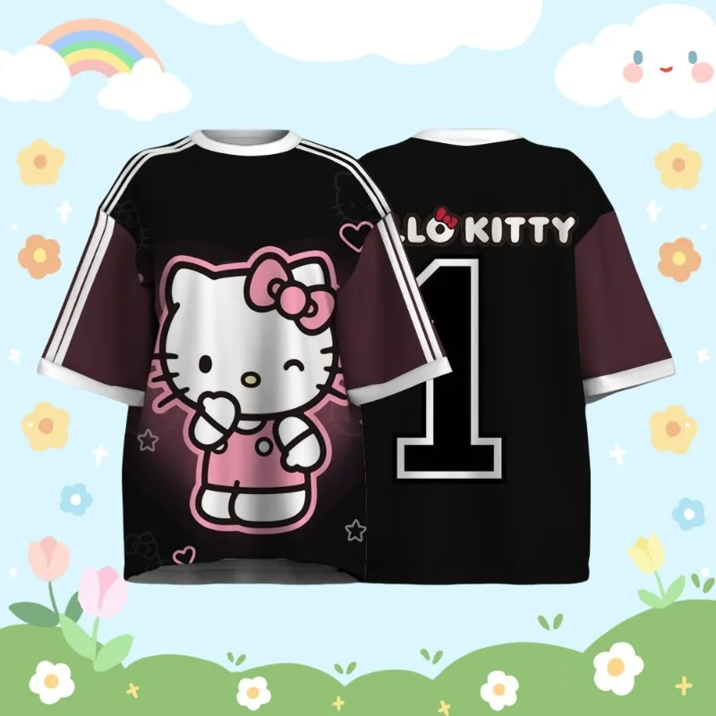 

МОТО-Деньки # 1 и Hello Kitty, свободная повседневная летняя футболка с короткими рукавами и круглым вырезом с 3D принтом, футбольная рубашка, топ