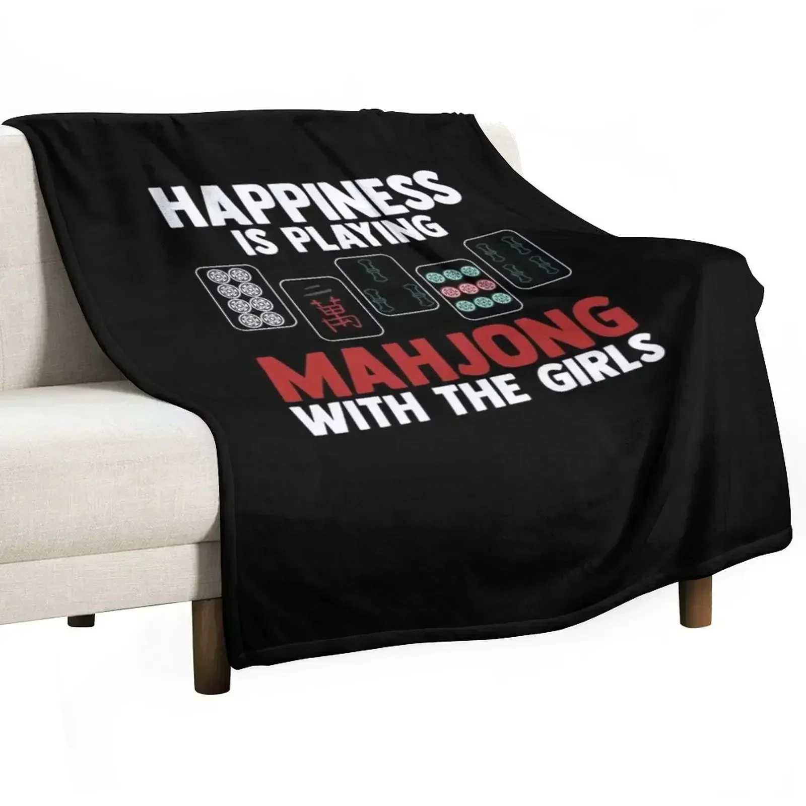 Happiness Is Playing Mahjong With The Girls Mahjong Player Throw Blanket Soft Soft Big Travel Weighted Beach Blankets