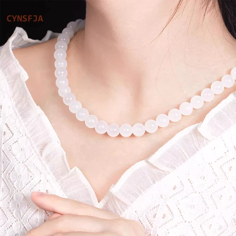 

CYNSFJA New Real Certified Natural Hetian Nephrite Women's Lucky Round Bead Jade Necklace High Quality Elegant Birthday Gifts