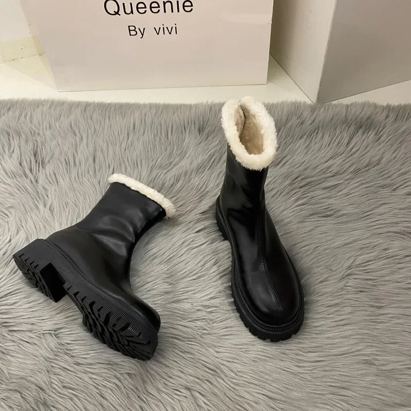 Ladies Shoes 2024 High Quality Back Zip Women's Boots Fashion Round Toe Modern Boots Women Winter Plus Velvet Mid-Calf Boots image 5