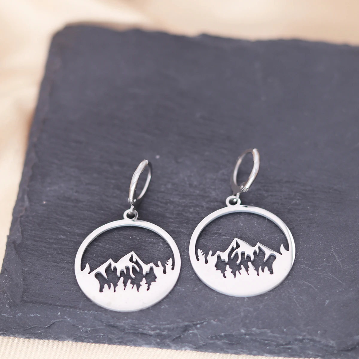 QIAMNI Minimalist Mountain Hoop Earrings Geography Jewelrys Hiker Gifts Nature Landscape Climber Geometry Dangle Drop Earrings