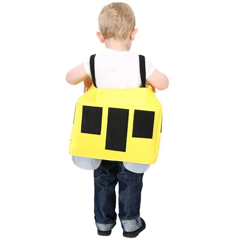 زي جديد للكبار والأطفال حافلة مدرسية صفراء أزياء تنكرية لحفلات الأطفال للرجال والنساء ملابس بدلة كرتونية