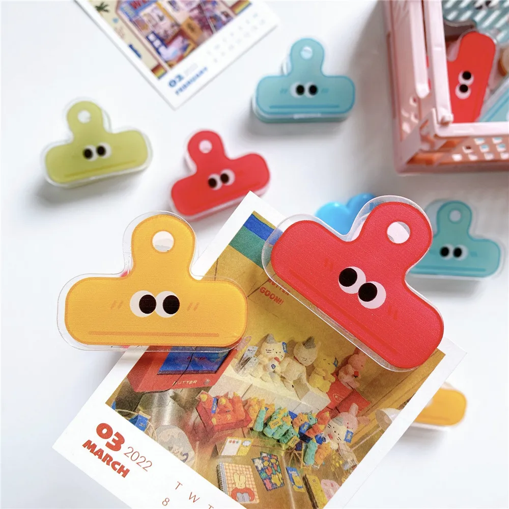 Large Glasses Acrylic Clip Cartoon Long Tail Ticket Clip Stationery Clip Smile Face Binder Clips Kawaii Planner Clips School