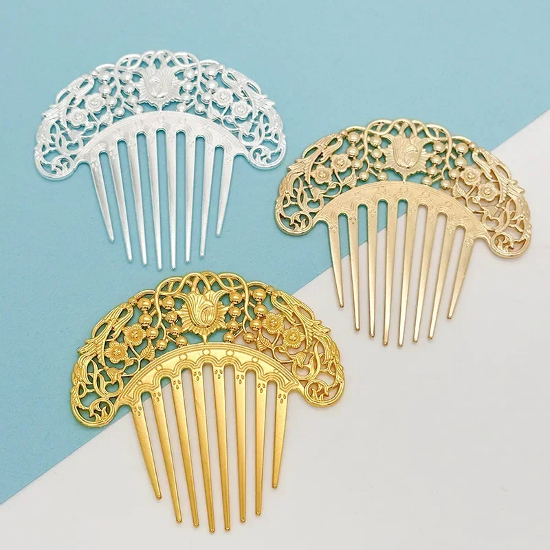 Chinese Hairpin Retro Hair Comb Hanfu Dish Hairpin Hair Ornament Hollow Carved Comb Gold Ornament Metal Comb Barber Accessories
