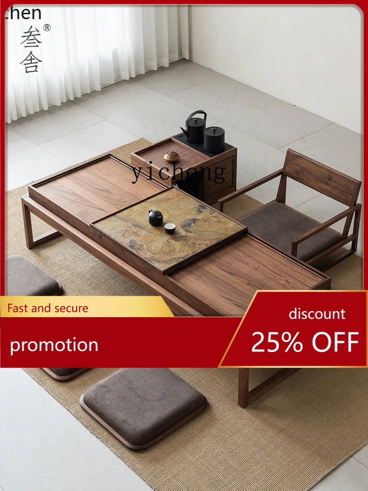 ZML tea table black walnut solid wood new Chinese style low table zen aesthetic furniture tatami tea table