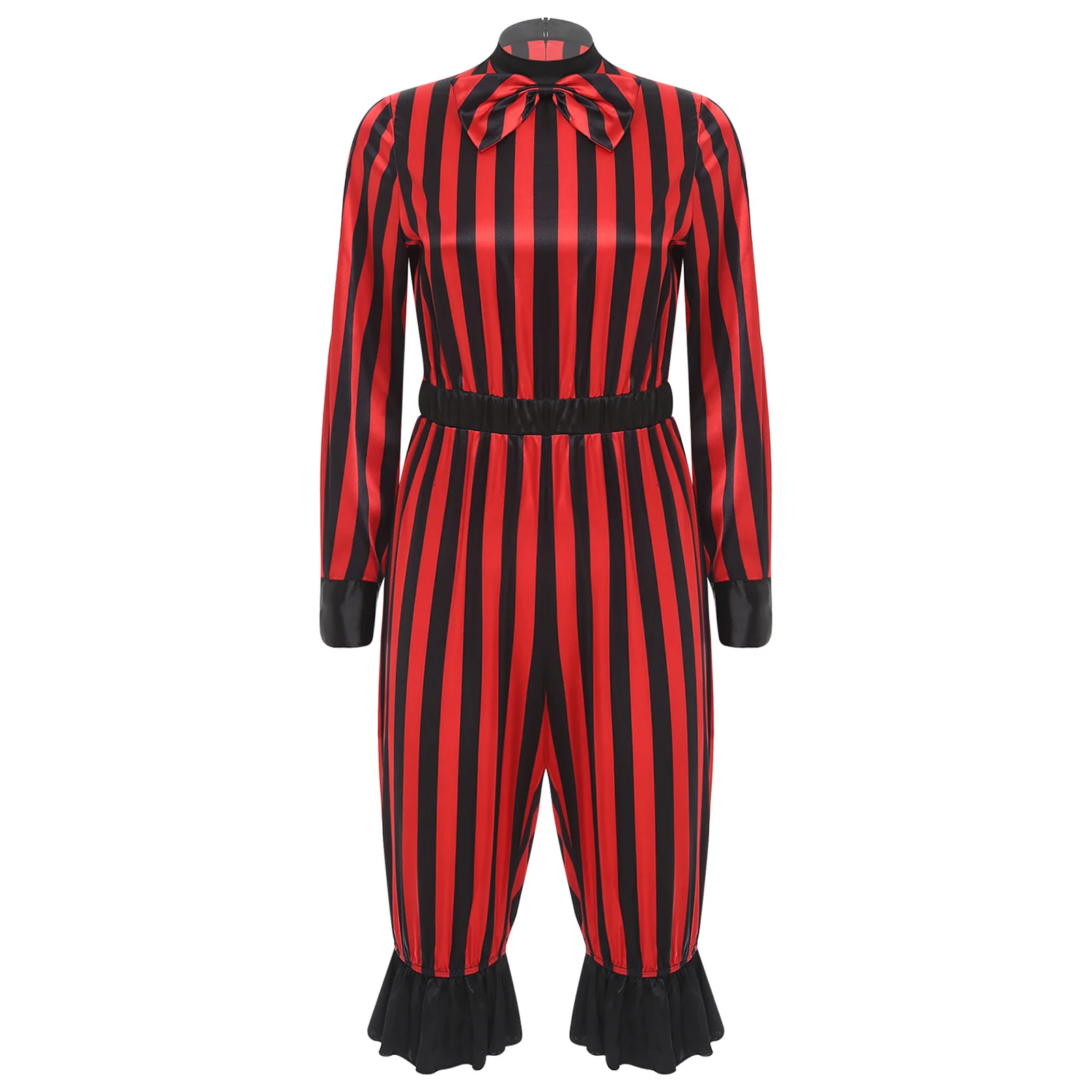 المرأة هالوين الشريرة مهرج السيرك تأثيري حزب حلي خمر السروال القصير القوس طويلة الأكمام البنطلونات السراويل مهرج بذلة