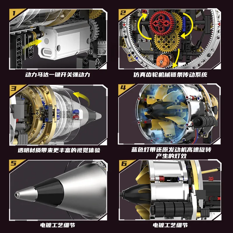 

Конструктор «Авиационный турбовентиляторный двигатель» из 564 деталей со светодиодной подсветкой, модель MOC, креативный набор для сборки, украшение, подарок для взрослых/детей K96208