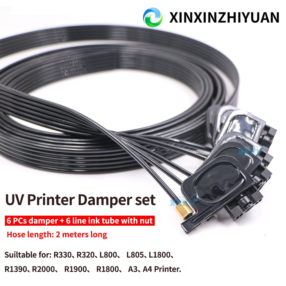6 Warna Tabung Tinta UV 2M Selang Jalur Pipa dengan Mur Peredam Kecil untuk Epson R330 L800 L805 L1800 R1390 R1800 1250 R1900 Bagian Printer