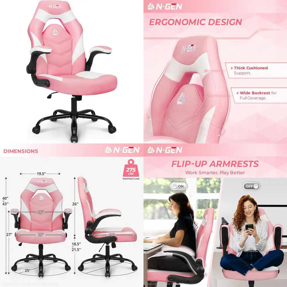 

Ergonomic Lumbar Support Gaming Chair Adjustable Height Swivel Desk Chair with Flip-Up Arms for Comfortable Office Use