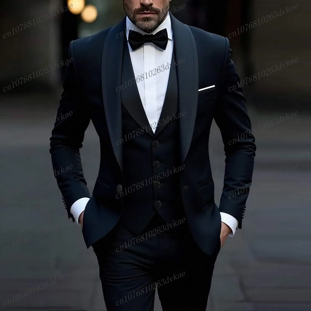 

Navy Blue New Men Suit Wedding Party Formal Groom Groomsman Prom Business Male Tuxedos 3 Piece Set Jacket Vest Pants