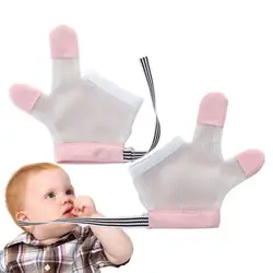 Tope de succión de pulgar para niños, manoplas recien nacido protector de succión de pulgar, resistente a mordeduras, ajustable, 1 par