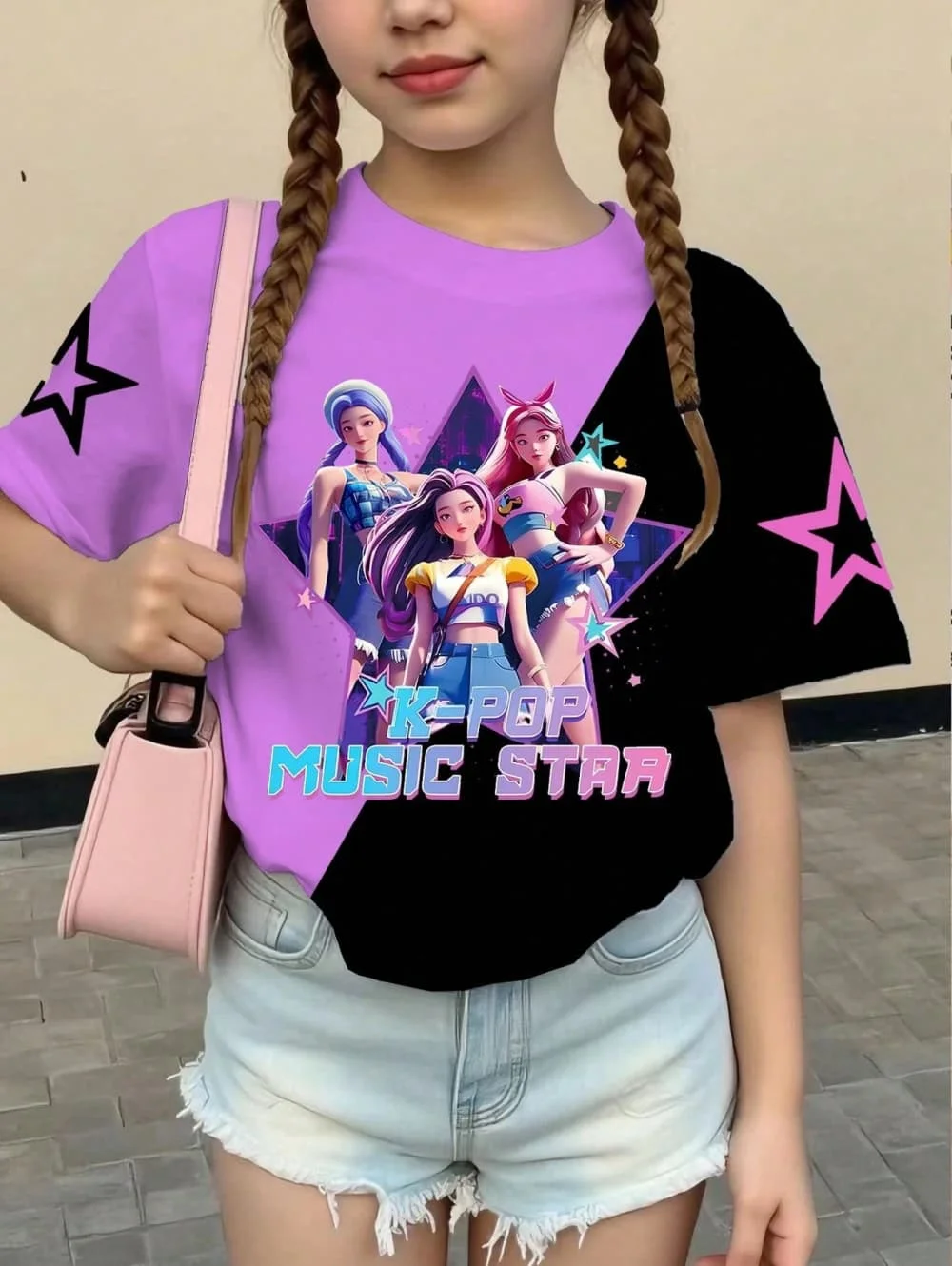 Kpop Cartoon Graphic Girls T-Shirt, lässiges T-Shirt mit Rundhalsausschnitt, geeignet für Mädchen, Kinder, Geschenk, kurze Ärmel – Detail 8