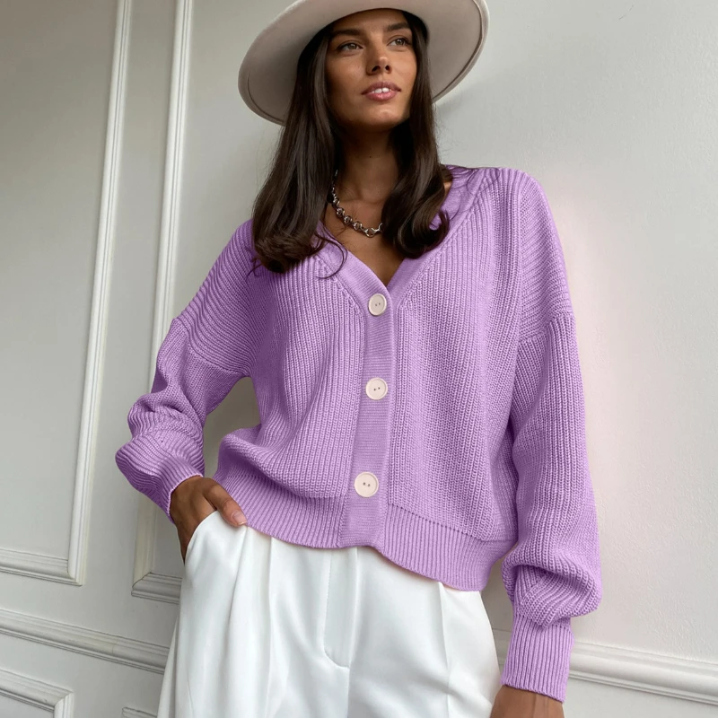 

Джемперы, женский однобортный свитер, вязаный кардиган с v-образным вырезом, однотонный, легкоэластичный, уличная одежда, повседневная осень 202, осень