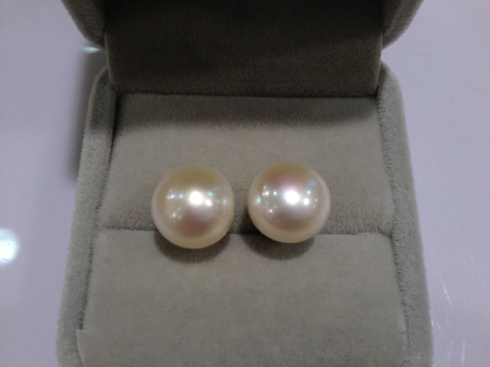 

11-12MM Natural Fresh Water Pearl Studs Earring 925 Silver Real Pearl Earring Half Round Pearl Women fine jewelry