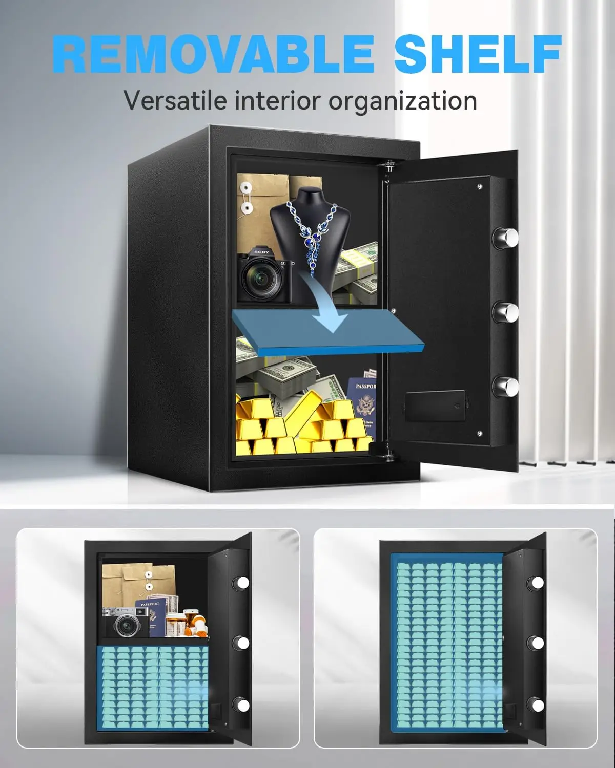 2.5 Cu Ft Digital Home Safe with Alarm, LED Light & Silent Keypad \u2013 Large Security Box with Adjustable Shelf for Documents