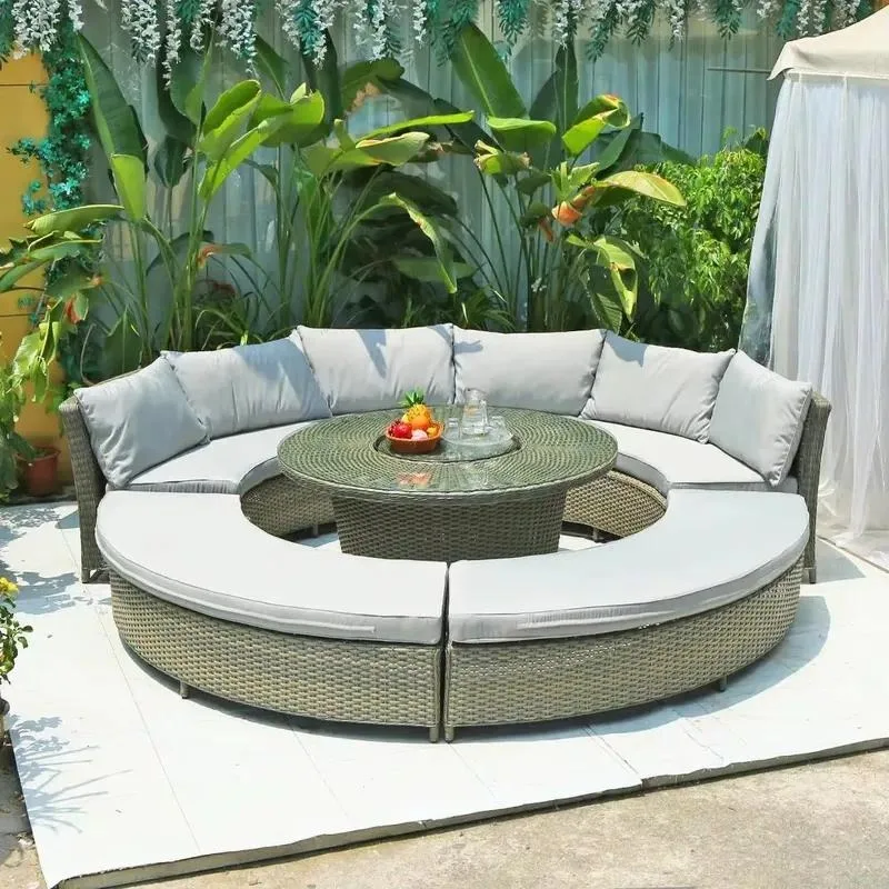 Modern Outdoor Wicker Rattan Furniture Set Dining Table Sofa Cushion Coffee Table for Garden Patio Hotels Parks