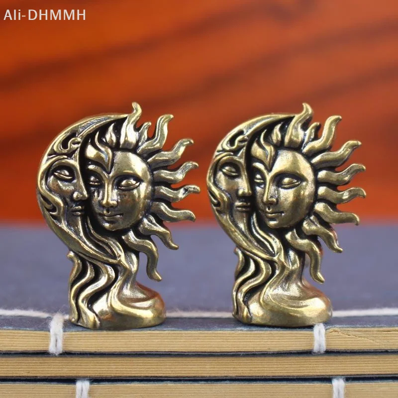 ZLinKJ Artistic Metal Sun and Moon Ornament Hand Polished Brass Craft Desktop Decor for Bedroom Office Home Shelf Gift